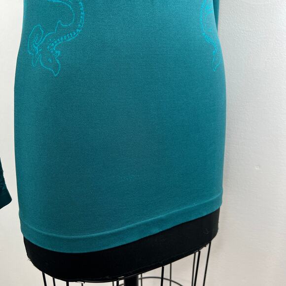 ATHLETA Tattoo Twist Teal Blue Printed Long Sleeve Slim Base Layer Active Top S - Picture 4 of 7